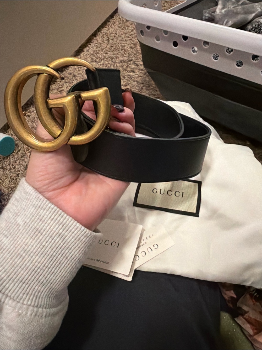 Gucci Black Leather Belt with Gold Double G Buckle
